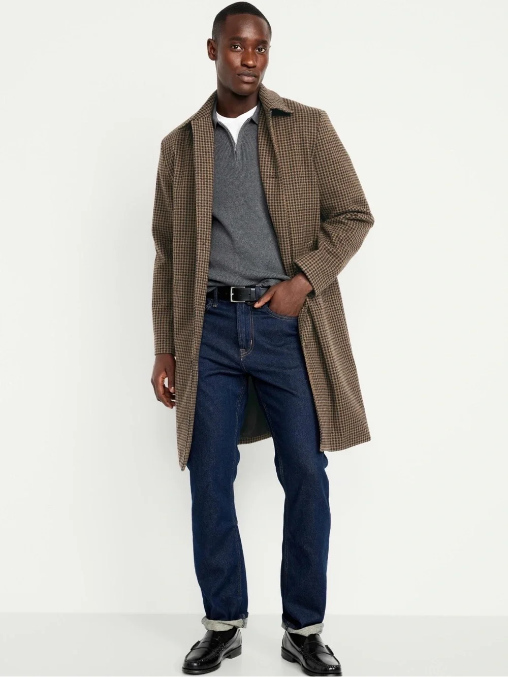 Old Navy Relaxed Houndstooth Topcoat Brown Chocolate Pot de Crème Small